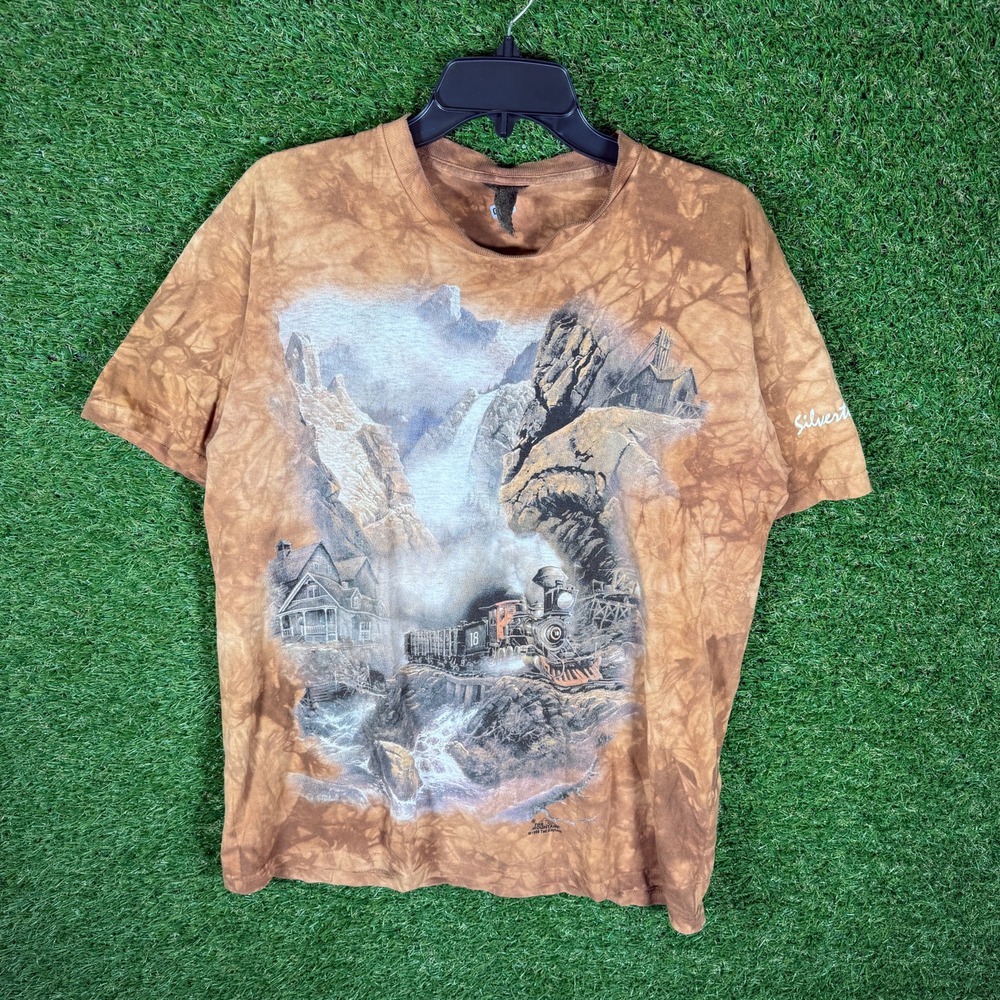 The Mountain Vintage 90s Tie Dye Train Waterfall Graphic T‎ Shirt Men's XL